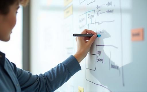 Person som ritar en strategi på en whiteboard.